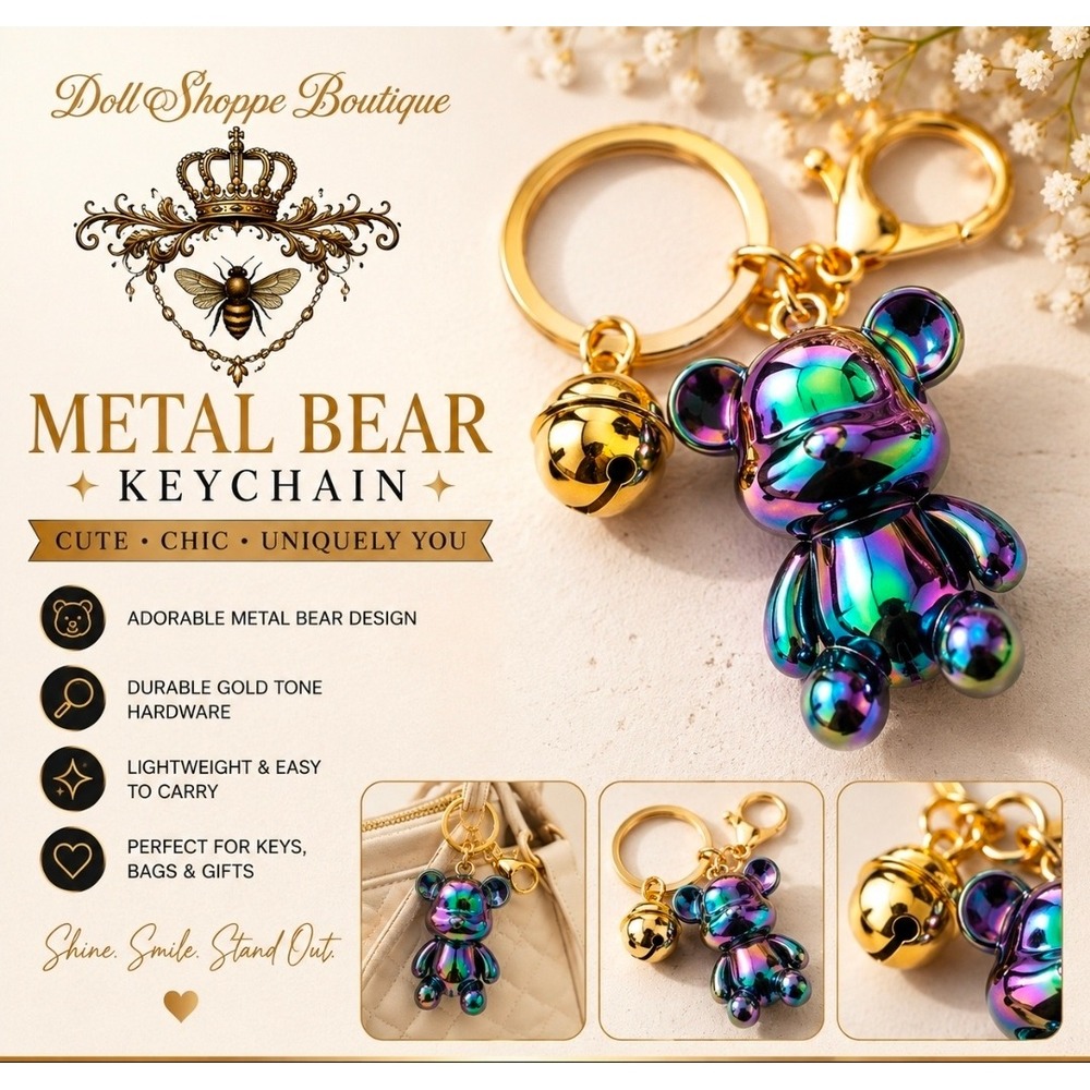 Iridescent Oil Slick Bear Keychain | Cute Metallic Purse Charm